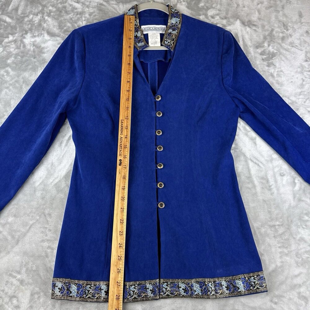 Vintage Jessica Howard Velvet Blazer Womens 8 Blue Gold Ribbon Trim Regal (1043) - Picture 12 of 12